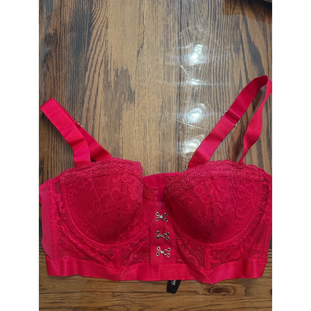 Adore Me Lace Longline Bra Women 38C Hot Pink Underwire Hook Detail NWT